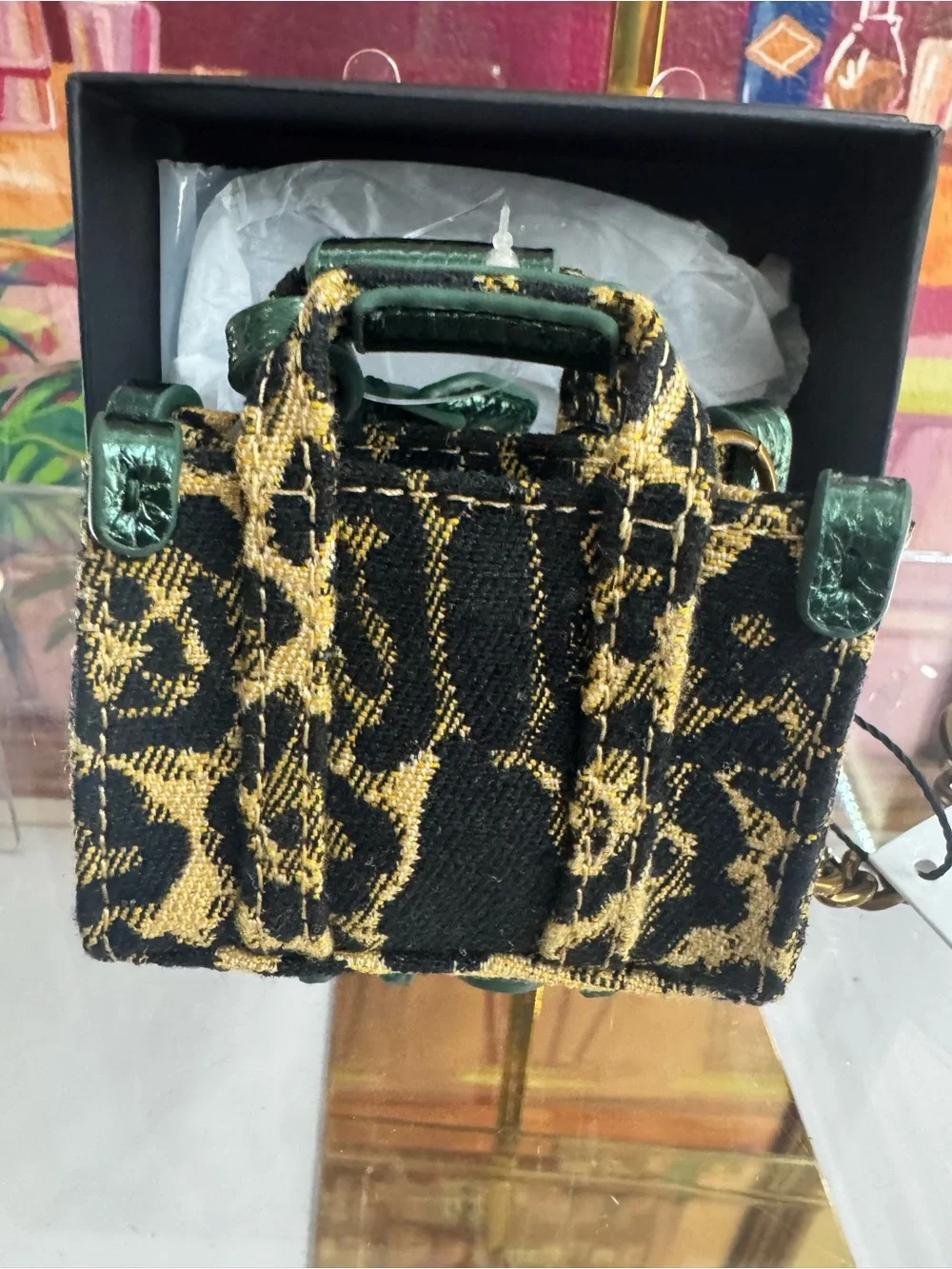 NWT Kurt Geiger Mini Black and Gold Jacquard Top-Handle Mini Tote Bag Charm
